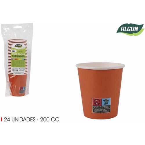Set-24 Vaso Cartón Naranja 200cc Algon