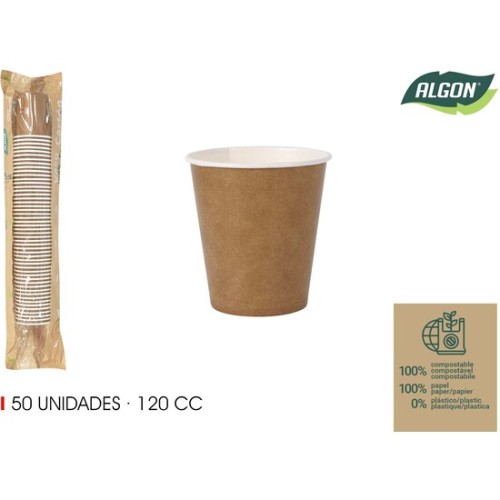 Set de 50 Vasos de Cartón Kraft 120cc Algon