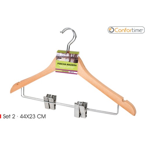 Set of 2 Wooden Hangers with Clips from Confortime