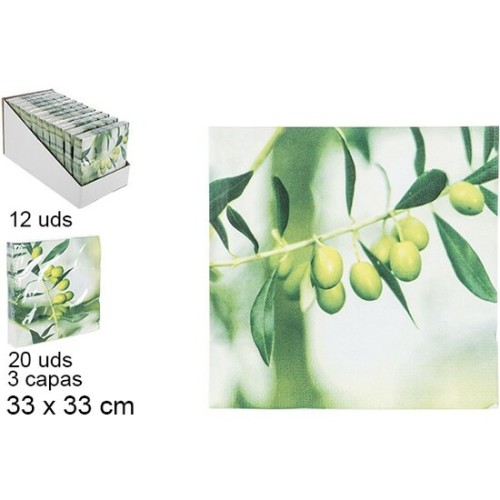 20 Servilletas Decorado Aceitunas 3 Capas 33cm