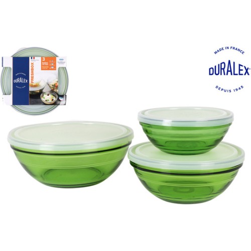 Set 3 Bols C/tapa Verde