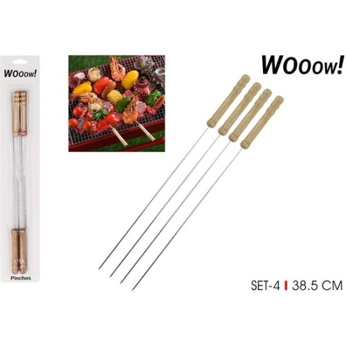 Set de 4 Pinchos Metal y Madera 38.5cm Wooow