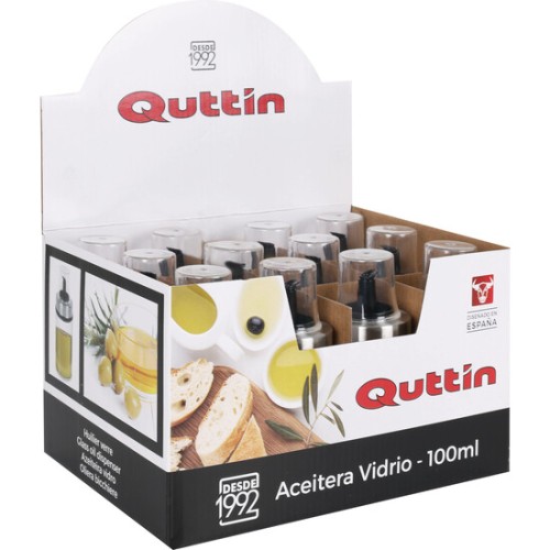 Aceitera de vidrio 100ml con tapón Quttin