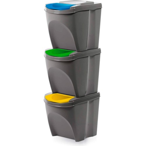 Set of 3 Recycling Bins Gray 75 Liters