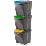 Juego de 3 Cubos de Reciclaje Gris 75 Litros