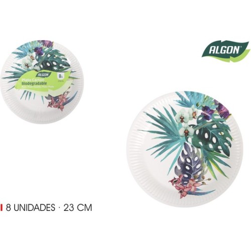 Set de 8 Platos de Cartón Red Tropic 23cm