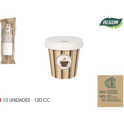 Set of 10 Disposable Coffee Cups with Lid