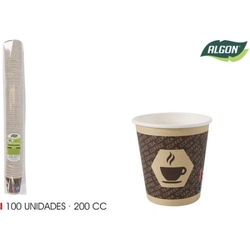 Set of 100 Coffee Cups in Cardboard 200cc Algon