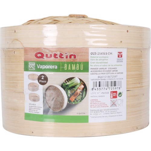 Bamboo Steamer 2 Levels 2321x15.5cm Quttin