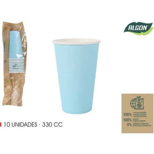 Set-10 Vasos Cartón Azul Baby 330cc