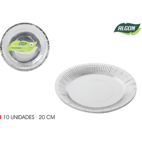 Set of 10 Silver Cardboard Plates 20cm