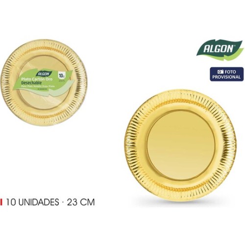 Set-10 Platos Carton Oro Elegancia Desechable