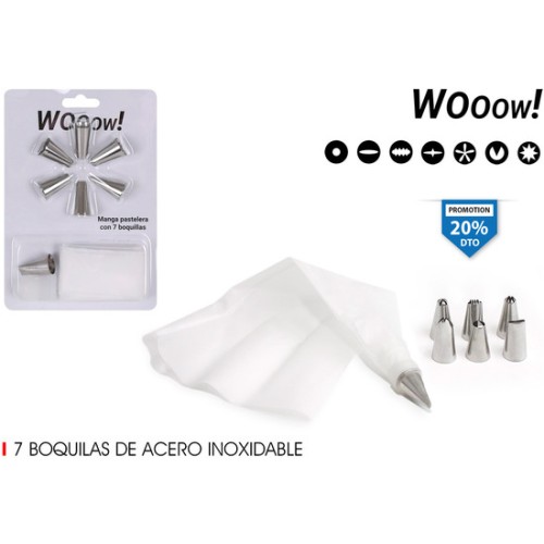 Pastry Bag with 7 Nozzles Stainless Steel Wooow
