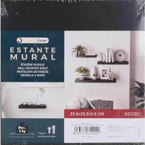 Black Wooden Wall Shelf Confortime