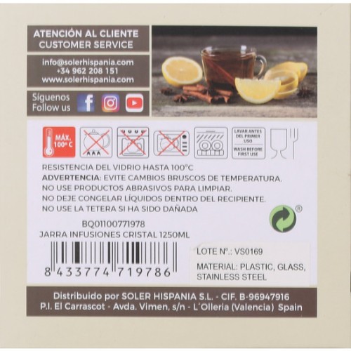 Jarra de Infusiones de Cristal 1250ml Quttin