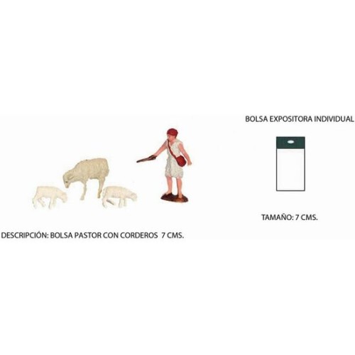 Shepherd with Lambs Figurine 7 cm