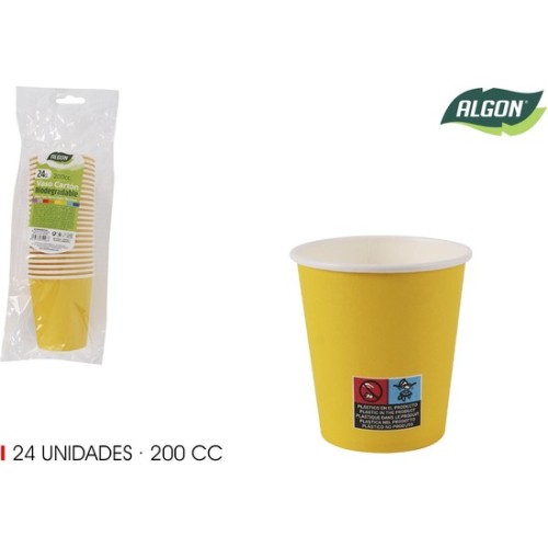 Set-24 Vaso Carton Amarillo para Fiestas