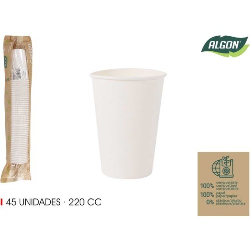 Set of 45 White Carton Cups 220cc Algon