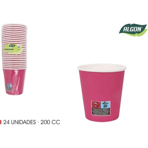 Set de 24 Vasos de Cartón Fucsia Algon