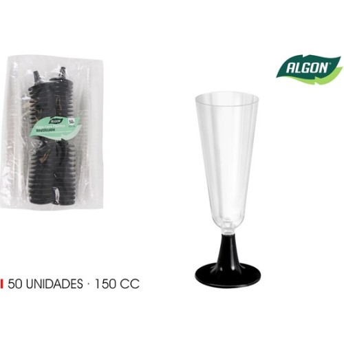 Set de 50 Copas de Cava Pie Negro 150cc Algon