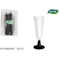 Set of 50 Black Stem Champagne Cups 150cc Algon