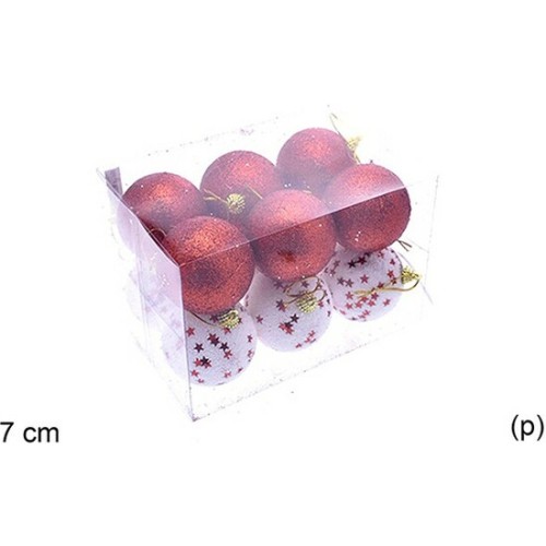 Set de 12 Bolas de Navidad Con Estrella 7cm Rojo