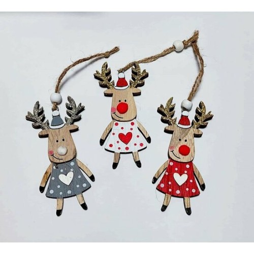 Heart Shaped Reindeer Pendant with Polka Dots 10.7x5.5cm