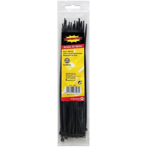 Bridas de Nylon 4x250mm - 30 Uds en Color Negro para Organizar