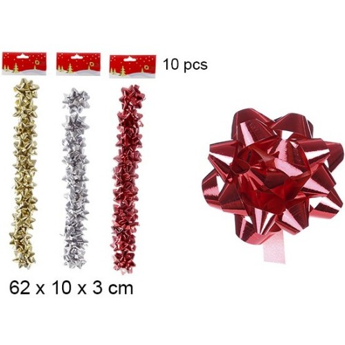 Set de 10 Lazos Regalo Navidad Oro/Rojo/Plata