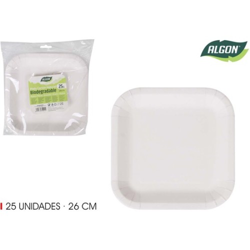 Set de 25 Platos Cuadrados de Cartón Natural 26cm Algon