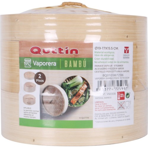 Vaporera de bambú de 2 pisos Quttin para cocina saludable
