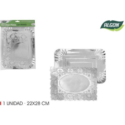 Bandeja Rectangular Plata con Blonda 22x28cm Algon