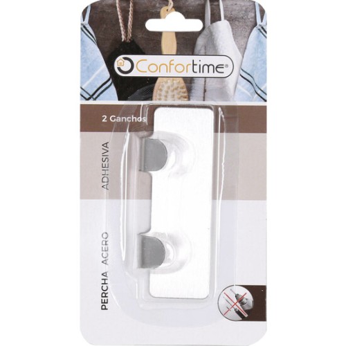 Adhesive Steel Hanger with 2 Hooks 8x3