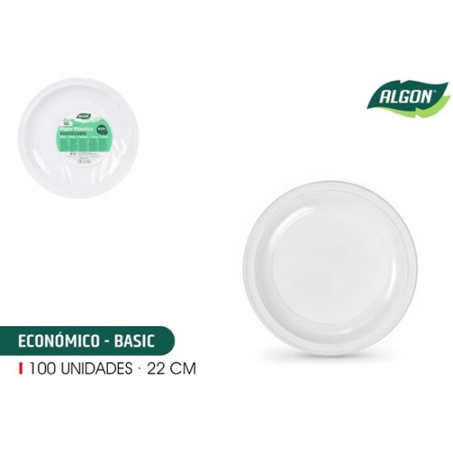 Set de 100 Platos de Plástico Ecológicos 22cm Algon