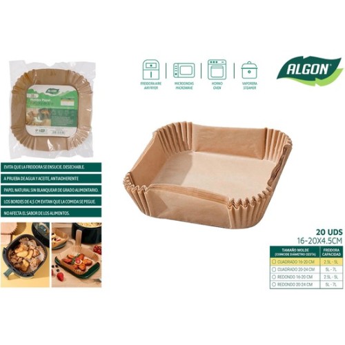 Set de 20 Papeles para Airfryer Cuadrados 20cm Algon