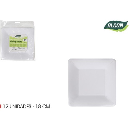 Set de 12 Platos Cuadrados Naturales 18cm Algon