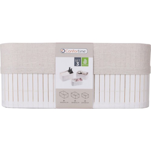 Set of 3 White Bamboo Storage Baskets