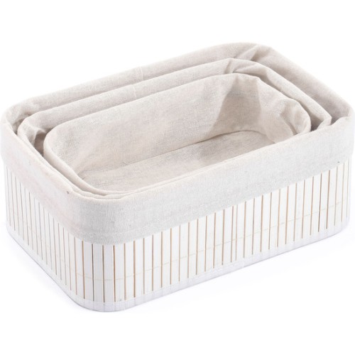 Set of 3 White Bamboo Storage Baskets