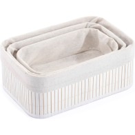 Set of 3 White Bamboo Storage Baskets