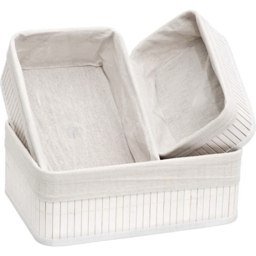Set of 3 White Bamboo Storage Baskets