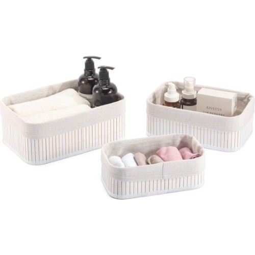 Set of 3 White Bamboo Storage Baskets