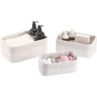 Set of 3 White Bamboo Storage Baskets