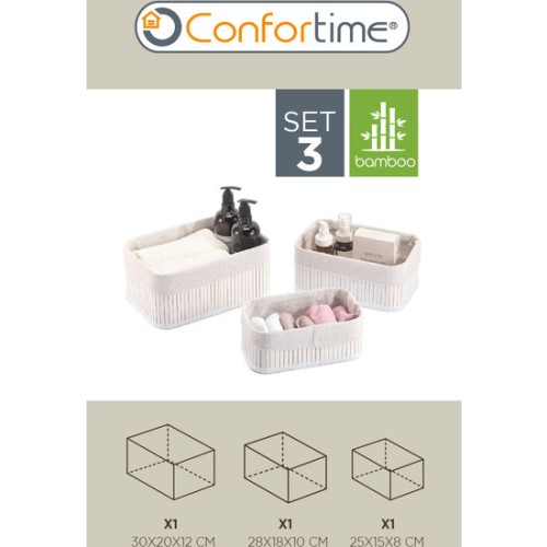 Set of 3 White Bamboo Storage Baskets