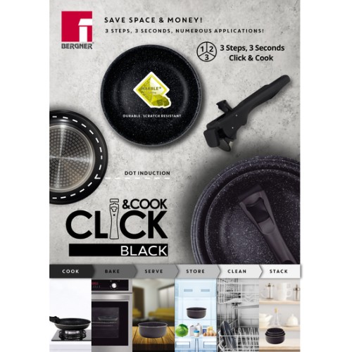 Set of 2 Click and Cook Frying Pans 24 + 28 cm Black