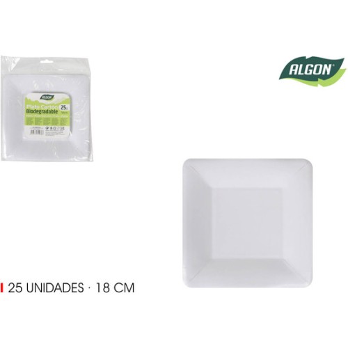 Set de 25 Platos de Cartón Cuadrados 18cm de Soja