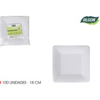 Set of 100 Square Paper Plates 18cm Algon