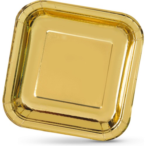Set de 3 elegantes platos de cartón cuadrados dorados de 26cm Algon