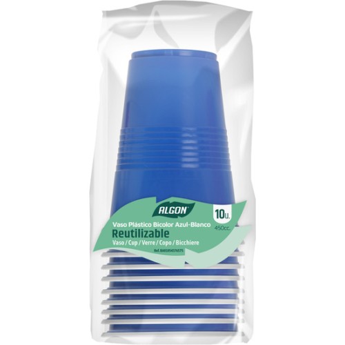 Set de 10 Vasos Bicolor Azul-Blanco 450ml