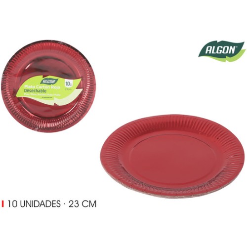 Set of 10 Red Paper Plates 23cm