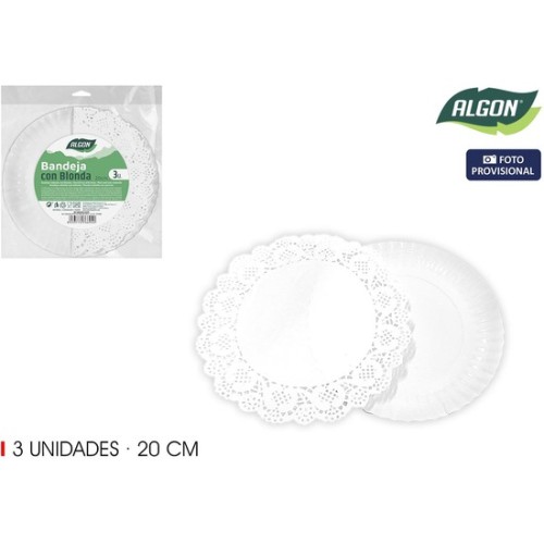 Set de 3 Bandejas Redondas con Blonda 20cm Algon